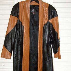 Tibor Leathers Long Brown & Black Swing Coat